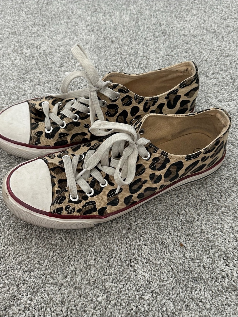 Leopard Print Canvas Low-Top Sneakers - Beige & Black